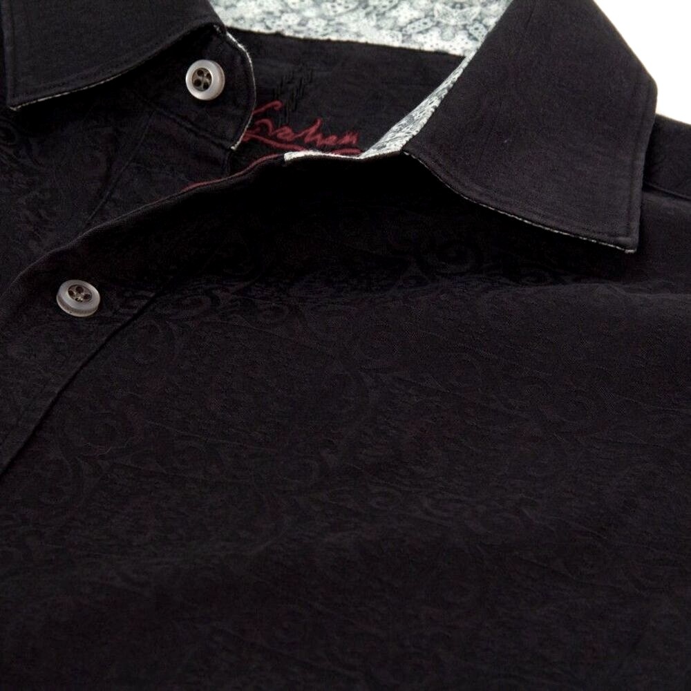 Robert Graham Black Paisley Embossed Jacquard Flip Cuff Button Down Shirt, M